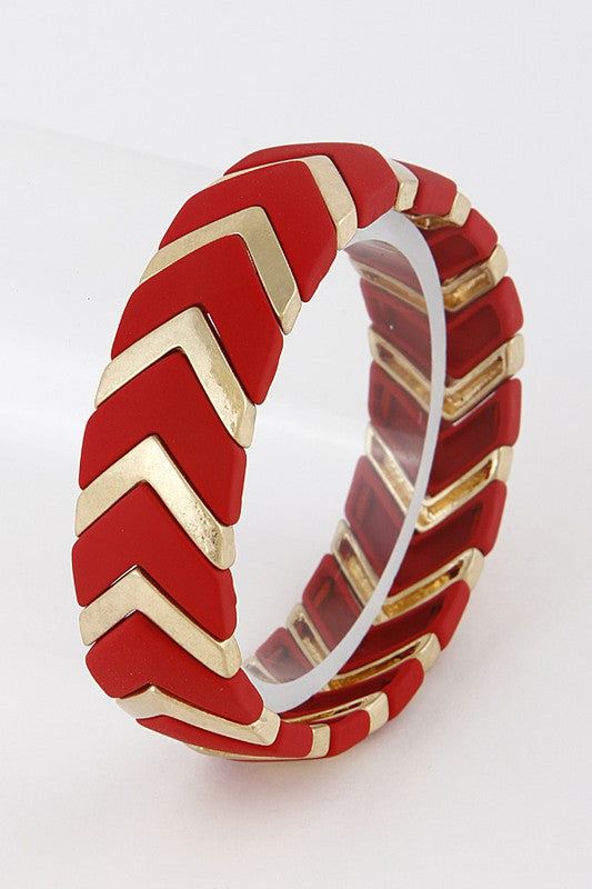 Red & Gold Chevron Stretch Bracelet - Enclothe Boutique