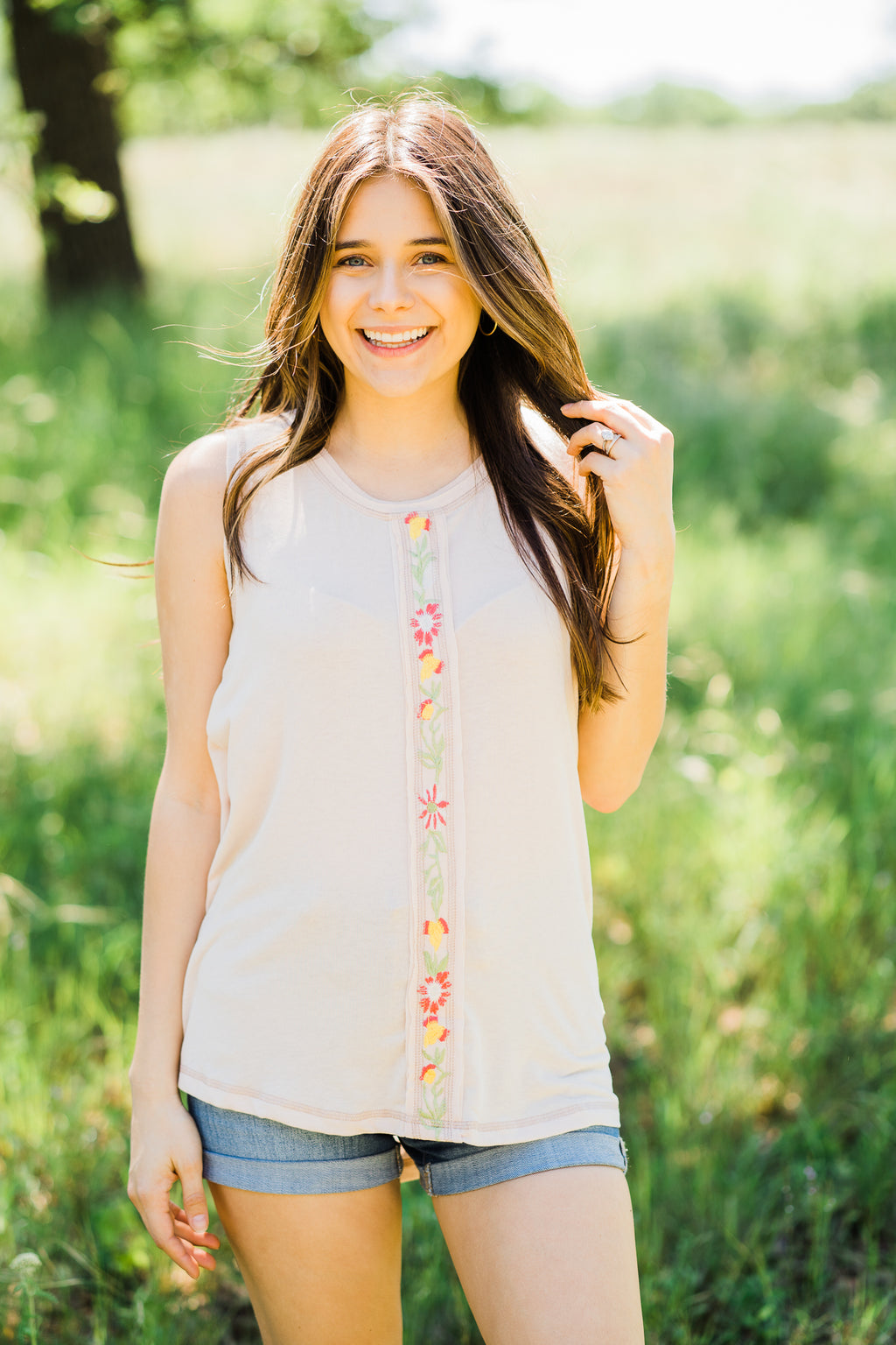 Embroidered Tank Blush