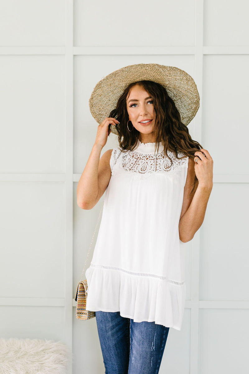 Victoria Lace Mock Neck Top In Ivory